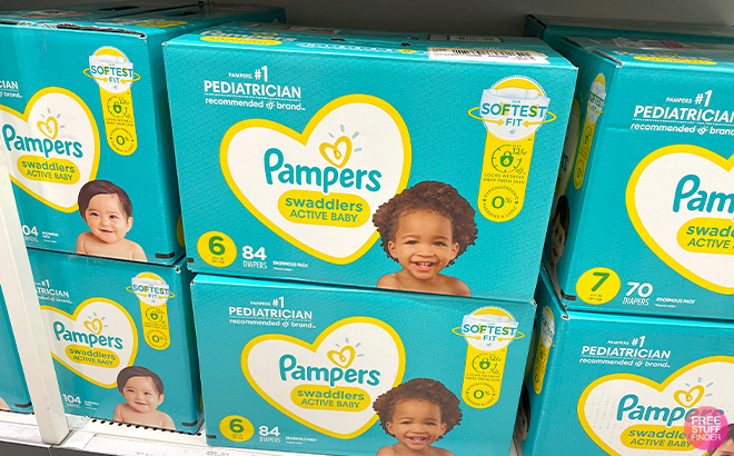Pampers Swaddlers Diapers 84 Count on a Shelf