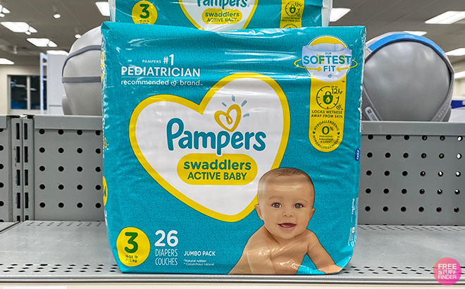 Pampers Swaddlers Diapers on a Shelf at CVS
