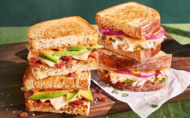Panera Breads Southwest Chicken Melt and Bacon Avocado Melt on the table