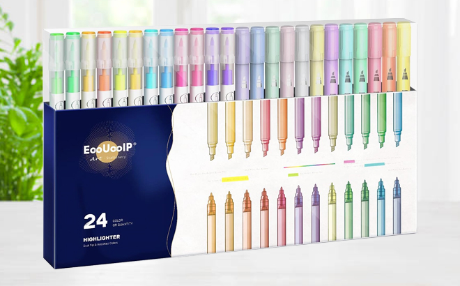 Pastel Dual Tip Highlighters 24 Pack on a Table