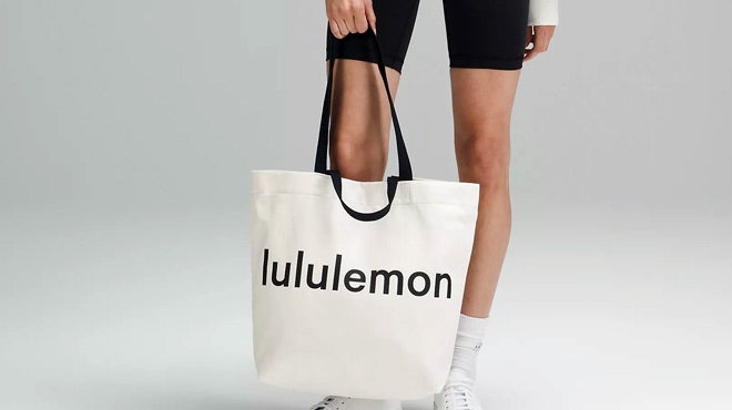 Person Holding Lululemon Double Handle Canvas Tote Bag 17L