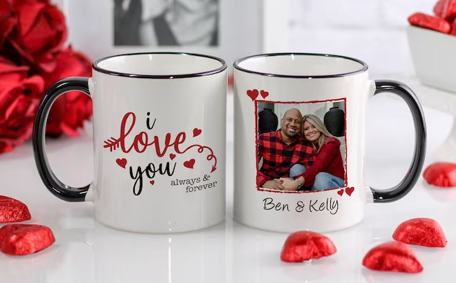 Personalized Valentines Day Mug on a Table Personalized Valentines Day Mug on a Table