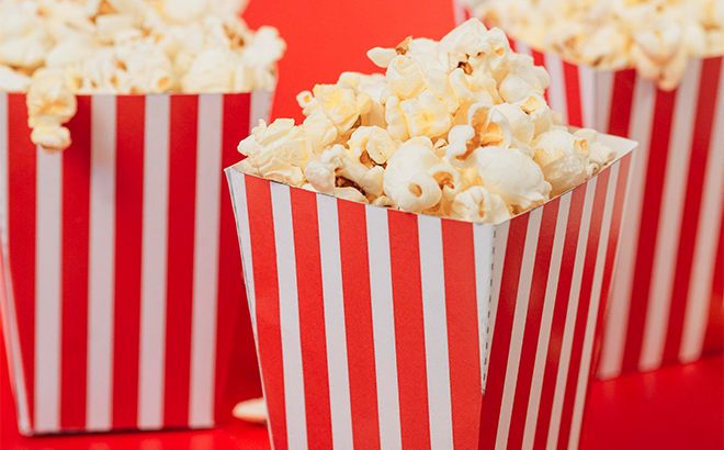 Popcorn in Red and White Striped Paper Boxes