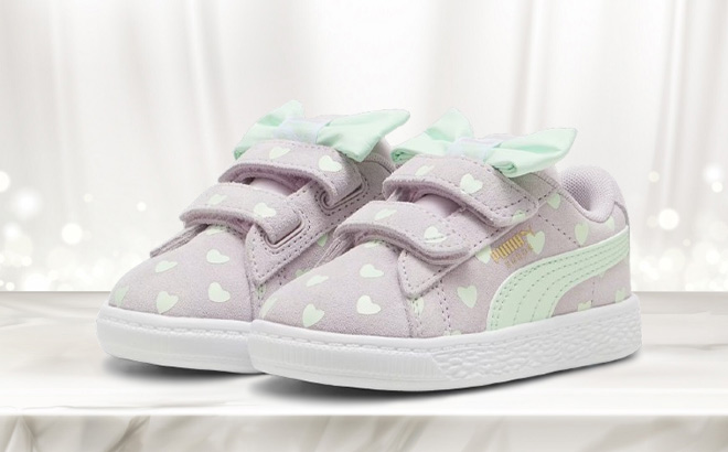 Puma Suede Classic Re Bow Toddlers Shoes in Grape Mist Fresh Mint Color