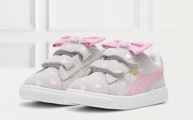 Puma Suede Classic Re Bow Toddlers Shoes in Silver Mist Pink Lilac Color