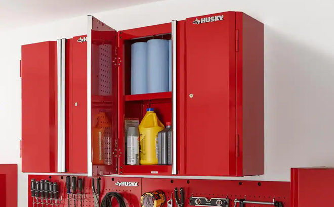Ready to Assemble 24 Gauge Steel Wall Mounted Garage Cabinet in Red