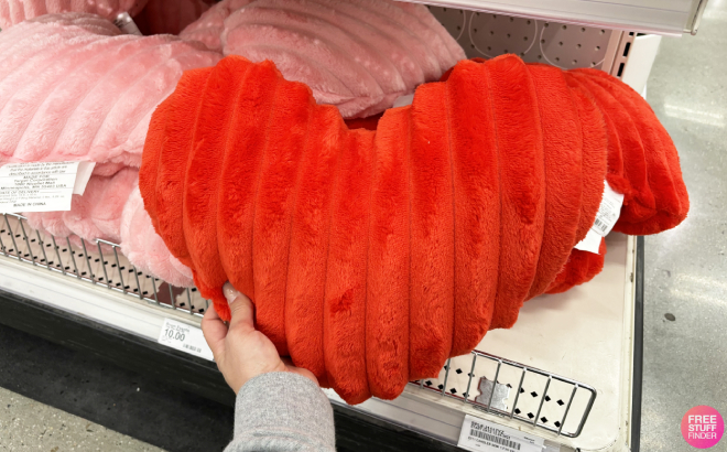 Room Essentials Valentines Day Rib Shaped Red Plush Heart Throw Pillow