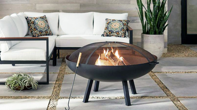 Round Steel Wood Burning Fire Pit with Spark Guard
