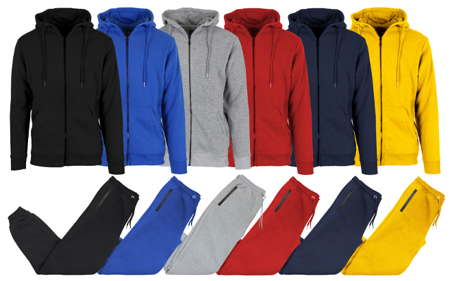 Rudolph 4 Piece Mens Loose Fit Fleece Lined Full Zip Hoodie Jogger Sets