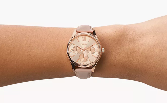 Rye Multifunction Nude Leather Watch in Rose Gold