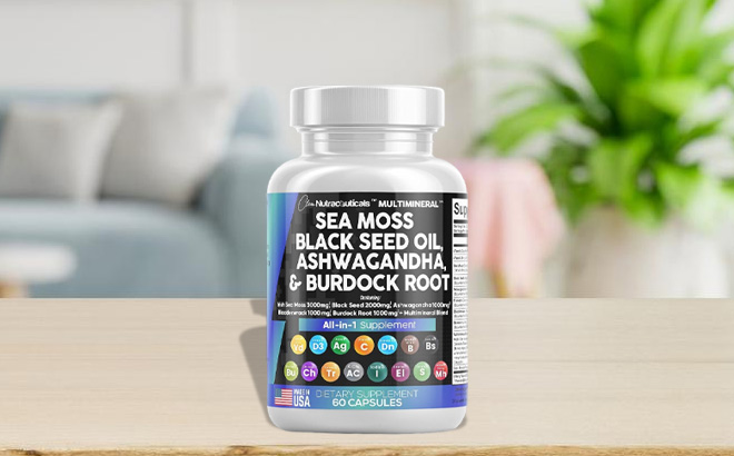 Sea Moss 60 Count Supplement Bottle on a Table