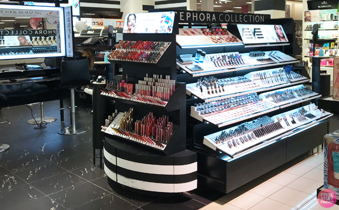 Sephora sStore overview with lots of makeup products