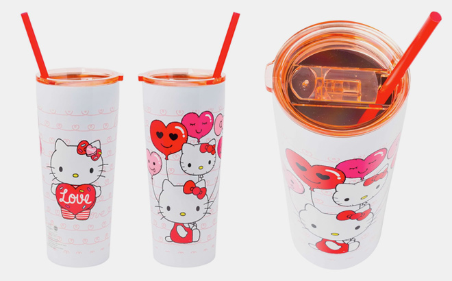Silver Buffalo Sanrio Hello Kitty Heart Balloons Double Walled Stainless Steel Tumbler Silver Buffalo Sanrio Hello Kitty Heart Balloons Double Walled Stainless Steel Tumbler