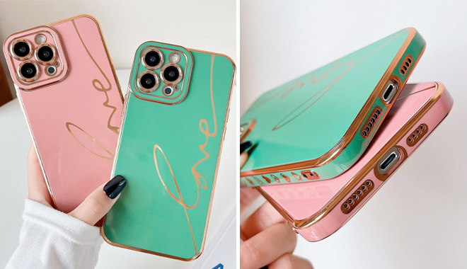 Skyseaco Compatible with iPhone 14 Pro Max Case Cute Luxury Plating Love Letter Case for Women
