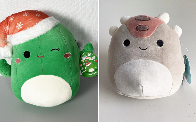 Squishmallows Holiday Cactus with Santa Hat Plush and Armored Dino Plush