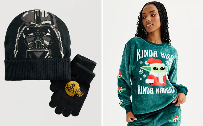 Star Wars Boys Hat Gloves Set and Juniors The Mandalorian Grogu Holiday Crewneck Graphic Pullover Star Wars Boys Hat Gloves Set and Juniors The Mandalorian Grogu Holiday Crewneck Graphic Pullover