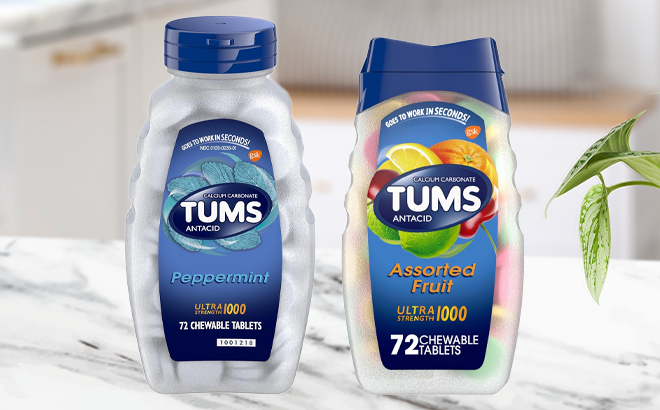 TUMS Ultra Strength Chewable Antacid Tablets for Heartburn Relief Peppermint Assorted Fruit Flavors