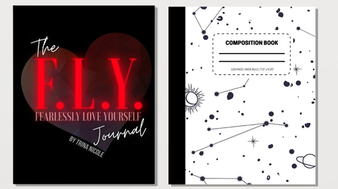 The F L Y Fearlessly Love Yourself Journal on the Left Astrological Journalon the Right