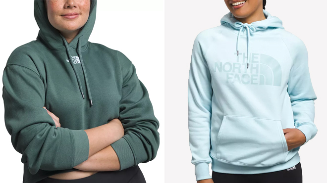 The North Face Womens Evolution Hi Lo Fleece Hoodie and Womens Half Dome Fleece Pullover Hoodie