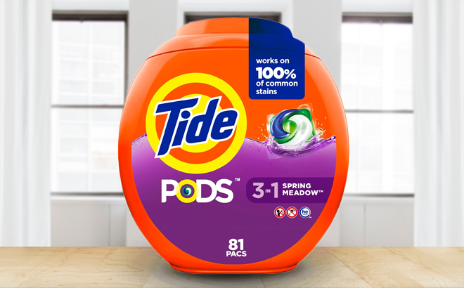 Tide PODS Laundry Detergent Soap on a Wooden Table