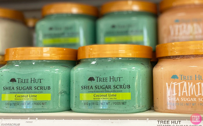 Tree Hut Shea Sugar Body Scrub in Coconut Lime on the shelf