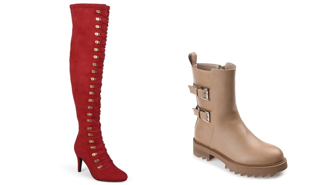 Trill Thigh High Boots on the Left and Yasmine Combat Boot on The Right