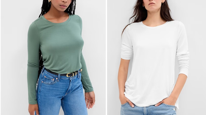 Two Colors of GAP Factory Luxe Crewneck T Shirt