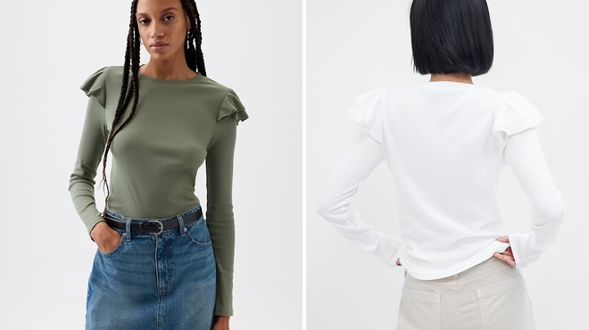 Two Different Colors of GAP Factory Ribbed Ruffle T Shirt