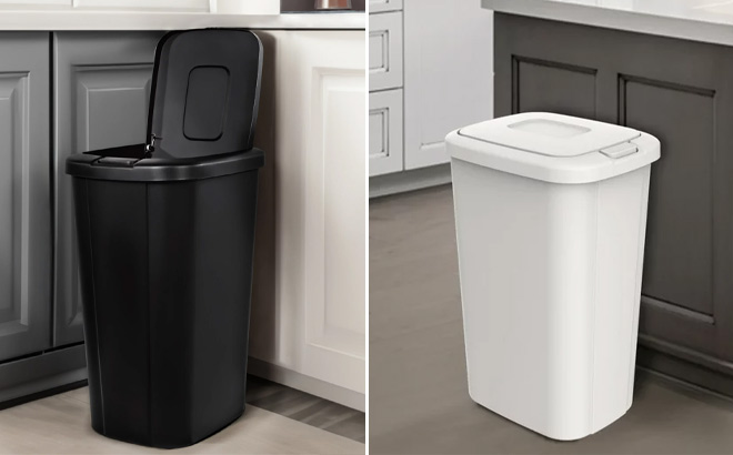 Two Hefty 13 3 Gallon Trash Can in Black and White
