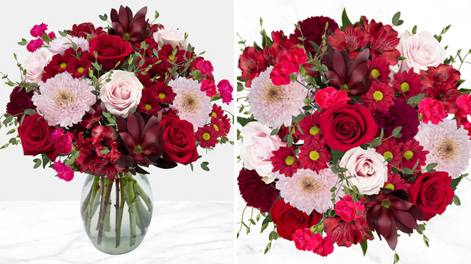 Two Images of Blushing Beauty Flower Arrangement from Costco