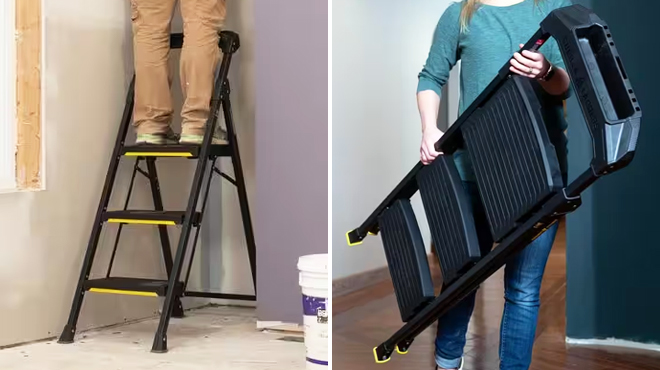 Two Images of Gorilla 3 Step Pro Grade Ladder Step Stool