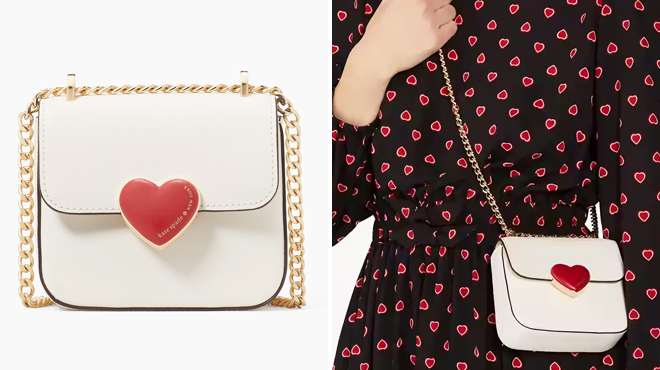 Two Images of Kate Spade Heart Hardware Micro Flap Crossbody