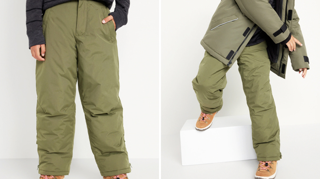 Two Images of Old Navy Boys Snow Pants in Alpine Tundra Color