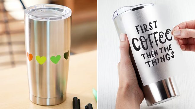 Two Images of Stainless Steel Insulated Tumbler in Metallic Silver Color