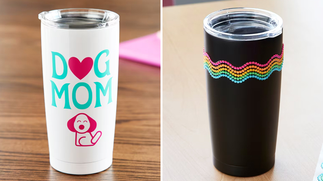 Two Images of Stainless Steel Insulated Tumbler in White on the Left and Black on the Right