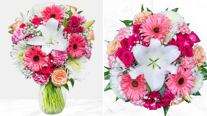 Two Images of Valentines Day Garden of Love Bouquet from Costco