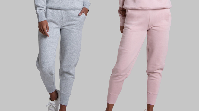 Two Images of a Woman Wearing Fruit of the Loom Fleece Joggers Two Images of a Woman Wearing Fruit of the Loom Fleece Joggers