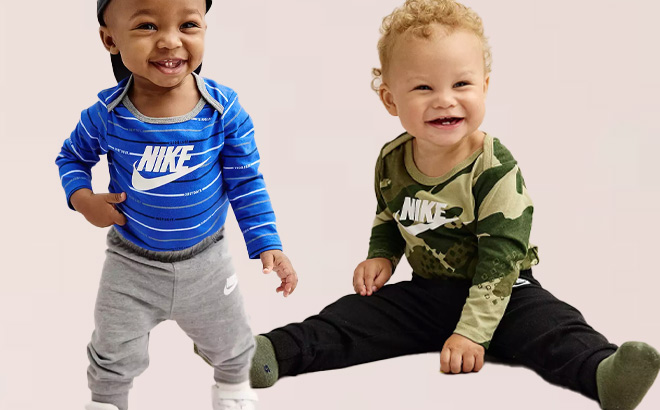 Two Little Boys Wearing Nike Bodysuit Pants Set