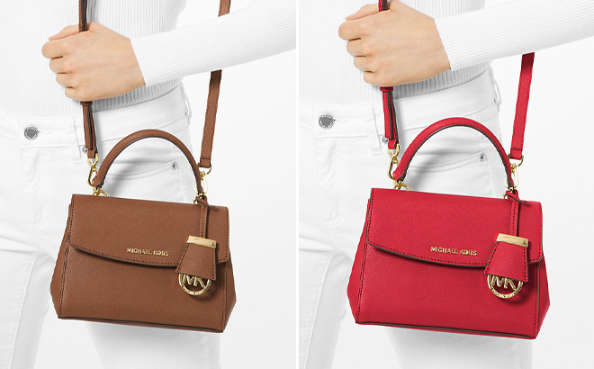 Two Michael Kors Womens Leather Crossbody Bags in Brown and Red Two Michael Kors Womens Leather Crossbody Bags in Brown and Red