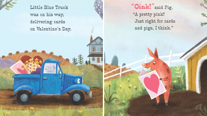 Two Sample Pages from Little Blue Trucks Valentine Hardcover