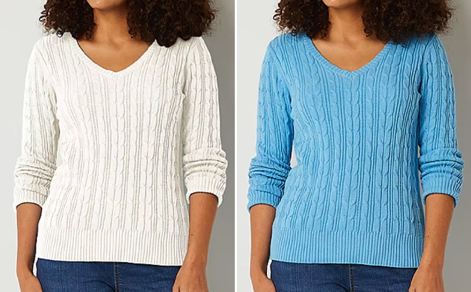 Two St Johns Bay Tall Womens V Neck Long Sleeve Pullover Sweaters