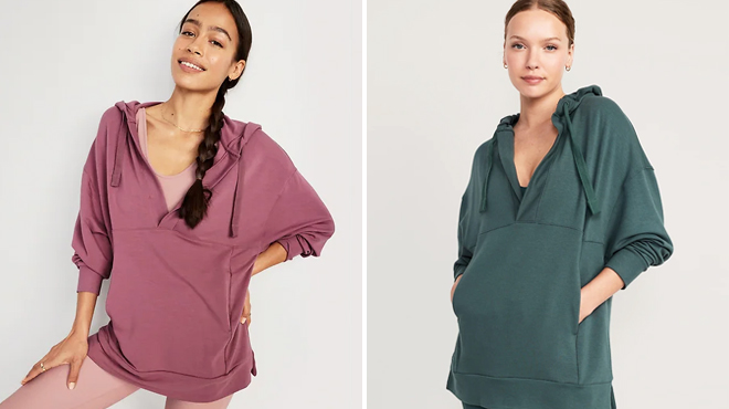 Two Women Wearing Old Navy French Terry Tunic Hoodies