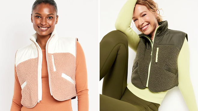 Two Women Wearing Old Navy Womens Cropped Hybrid Zip Vests