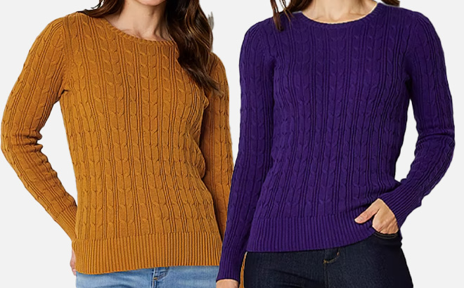 Two Womens Pullover Sweaters in Orange and Blue