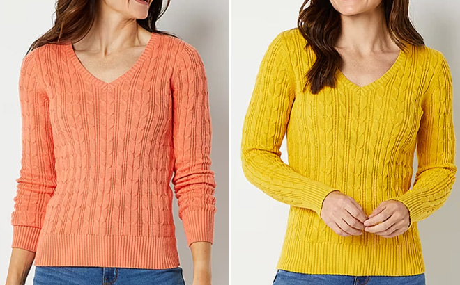 Two Womens St Johns Bay Womens V Neck Pullover Sweaters Two Womens St Johns Bay Womens V Neck Pullover Sweaters