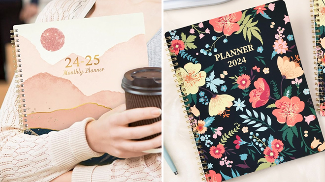Two Year Monthly Planner Calendars in Pink on the Left and Black on the Right