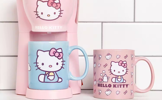 Uncanny Brands Hello Kitty Coffee Maker Set with 2 Mugs