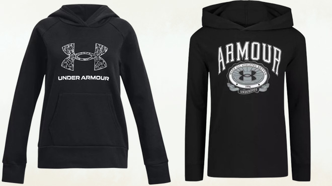 Under Armour Toddler Boys Hooded T Shirt and Under Armour Girls Fleece Big Logo Print Fill Hoodie