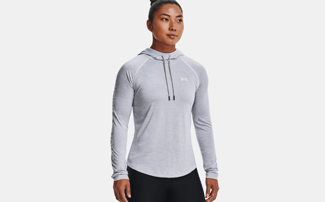Under Armour Womens Velocity Wordmark Hoodie in Mod Gray and White Color