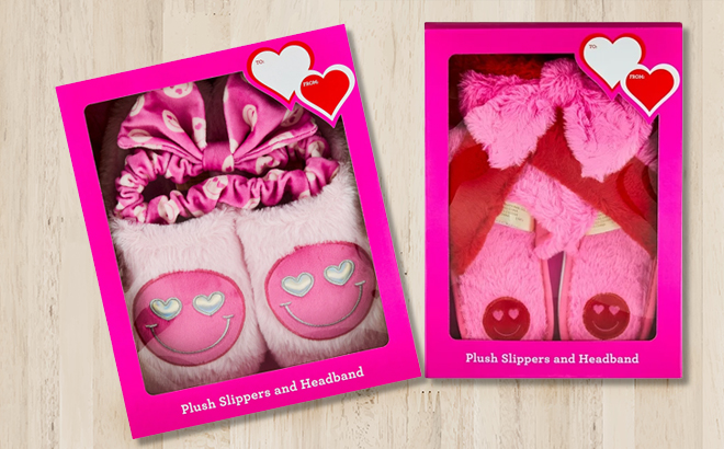 Valentines Day Slippers with Headband Adults Set